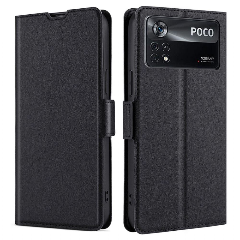 Flip Case Für Poco X4 Pro 5G Ultrafeiner Lederstil