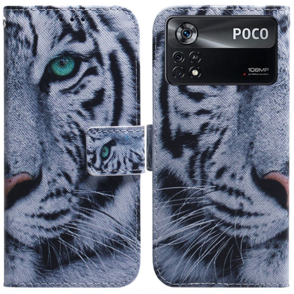 Flip Case Für Poco X4 Pro 5G Weißer Tiger