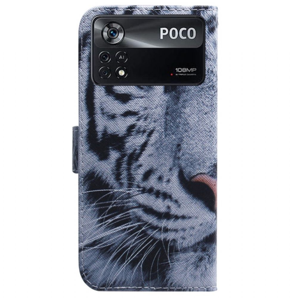 Flip Case Für Poco X4 Pro 5G Weißer Tiger