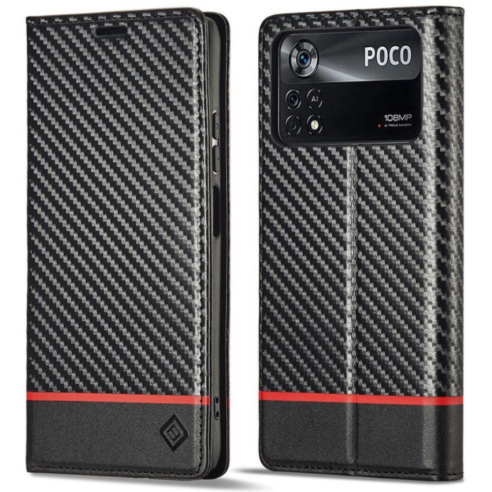 Schutzhülle Für Poco X4 Pro 5G Flip Case Kohlefaser Lc.imeeke