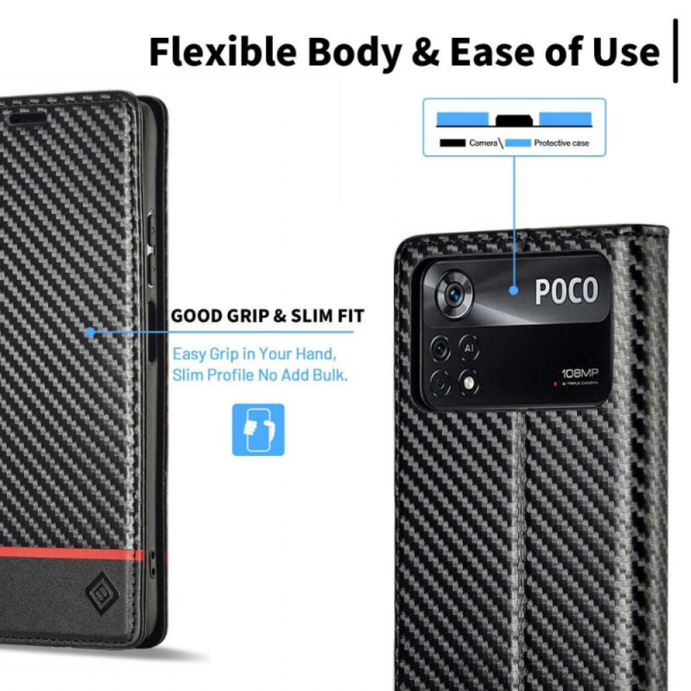 Schutzhülle Für Poco X4 Pro 5G Flip Case Kohlefaser Lc.imeeke