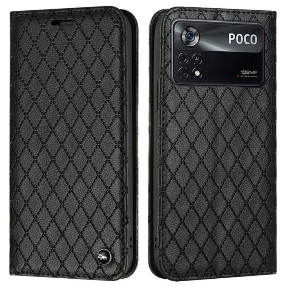 Schutzhülle Für Poco X4 Pro 5G Flip Case Rhombus Litschi Kunstleder