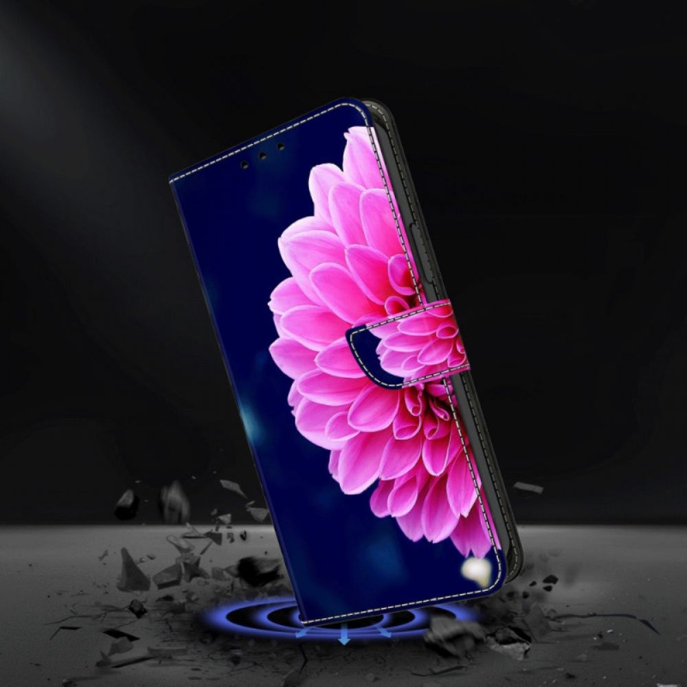 Lederhüllen Für Google Pixel 9 Rosa Blume Auf Blauem Hintergrund