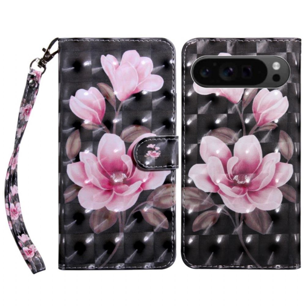 Lederhüllen Google Pixel 9 Handyhülle Rosa Blumen Mit Riemen