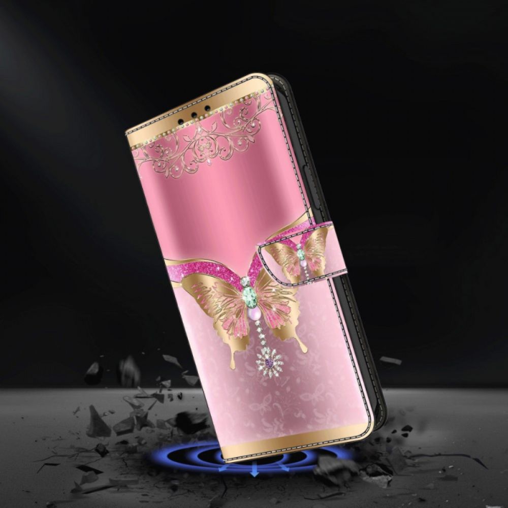 Lederhüllen Google Pixel 9 Handyhülle Rosa Und Goldener Schmetterling