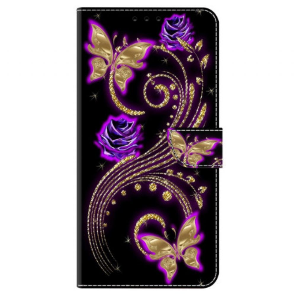 Lederhüllen Google Pixel 9 Violette Blumen Und Schmetterlinge