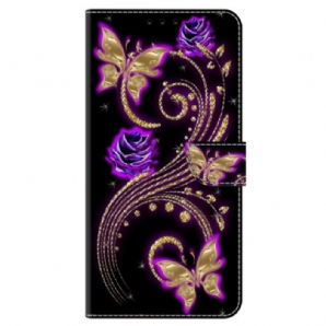 Lederhüllen Google Pixel 9 Violette Blumen Und Schmetterlinge