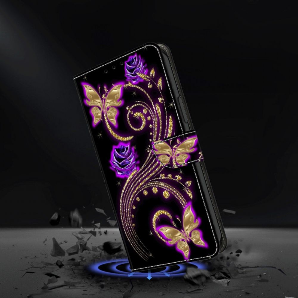 Lederhüllen Google Pixel 9 Violette Blumen Und Schmetterlinge