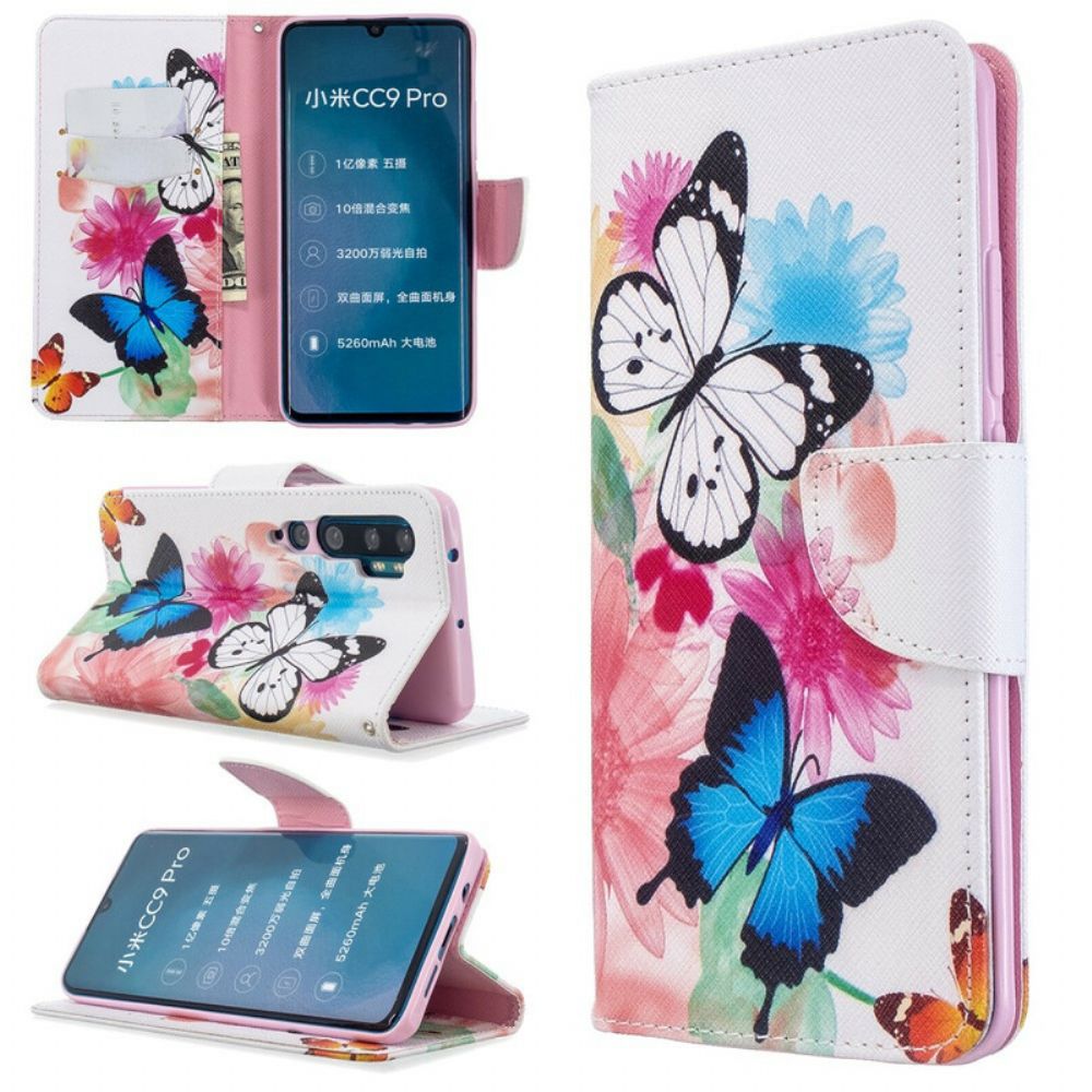 Flip Case Für Xiaomi Mi Note 10 / 10 Pro Gemalte Schmetterlinge Und Blumen