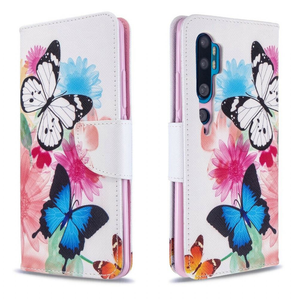 Flip Case Für Xiaomi Mi Note 10 / 10 Pro Gemalte Schmetterlinge Und Blumen