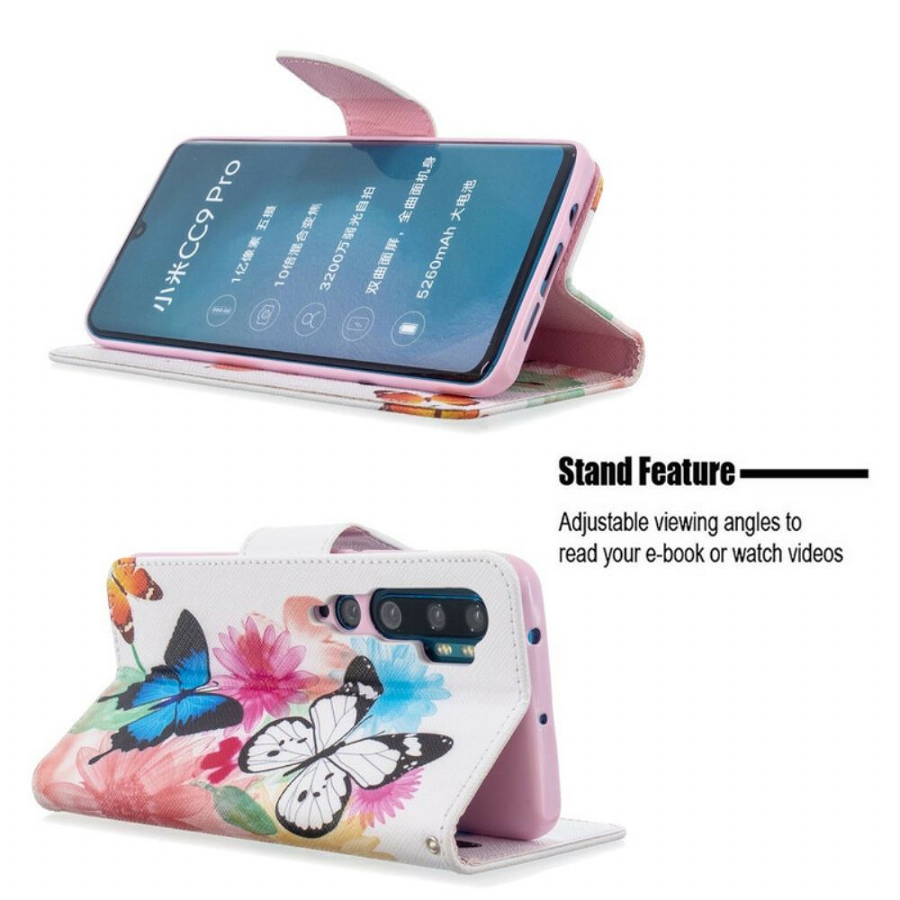 Flip Case Für Xiaomi Mi Note 10 / 10 Pro Gemalte Schmetterlinge Und Blumen