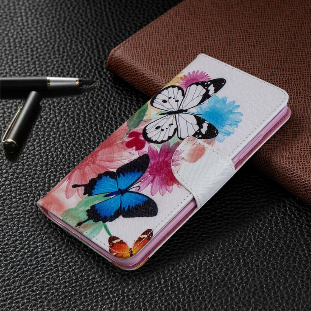 Flip Case Für Xiaomi Mi Note 10 / 10 Pro Gemalte Schmetterlinge Und Blumen