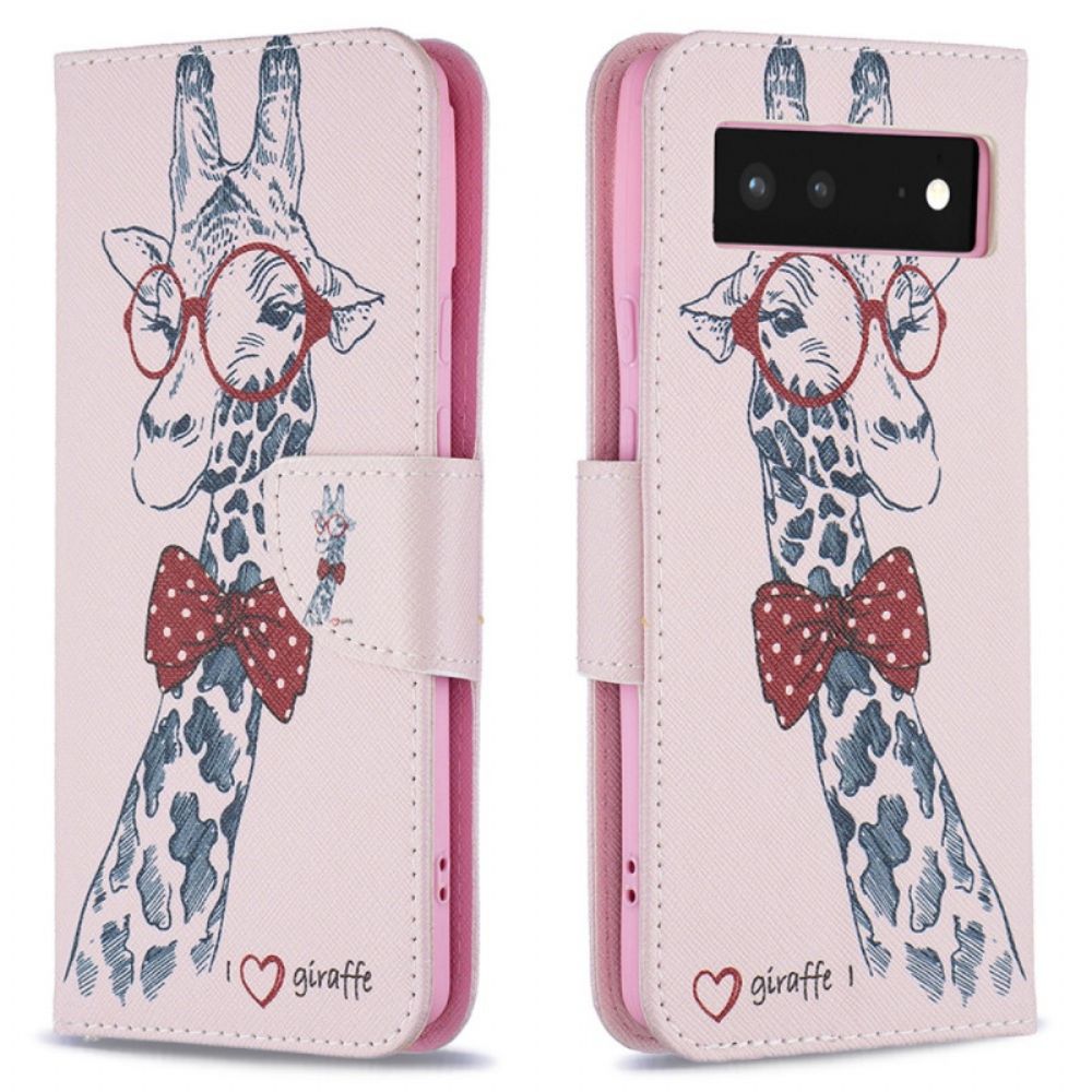 Flip Case Für Google Pixel 6 Nerdige Giraffe