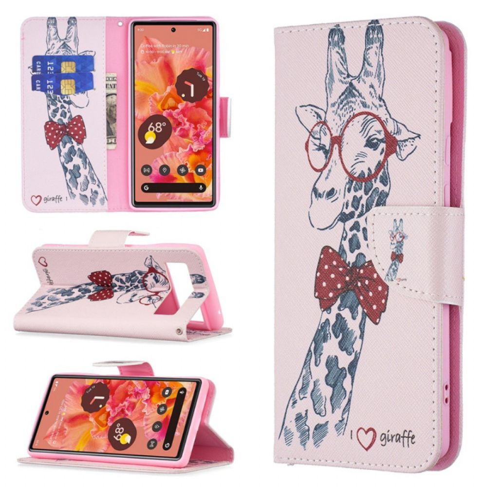 Flip Case Für Google Pixel 6 Nerdige Giraffe