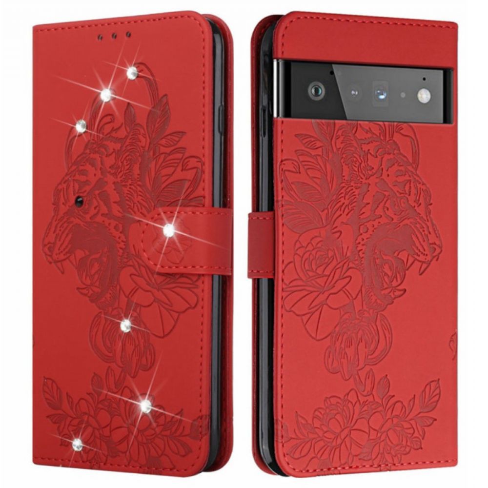 Lederhüllen Für Google Pixel 6 Barock Tiger Und Strass