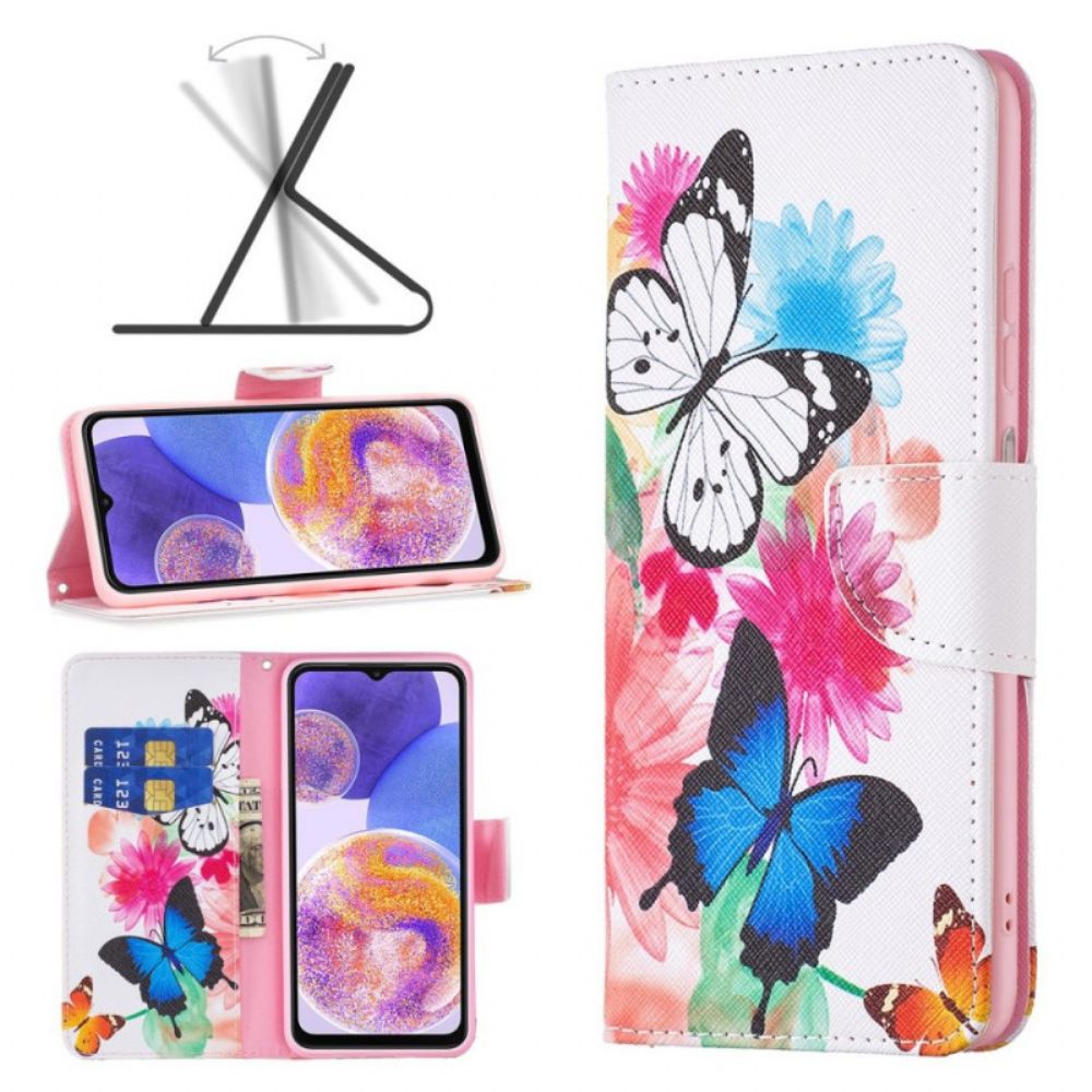 Flip Case Für Samsung Galaxy M23 5G Aquarell Schmetterlinge