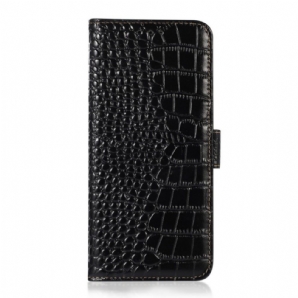 Flip Case Für Samsung Galaxy M23 5G Echtes Leder In Kroko-optik