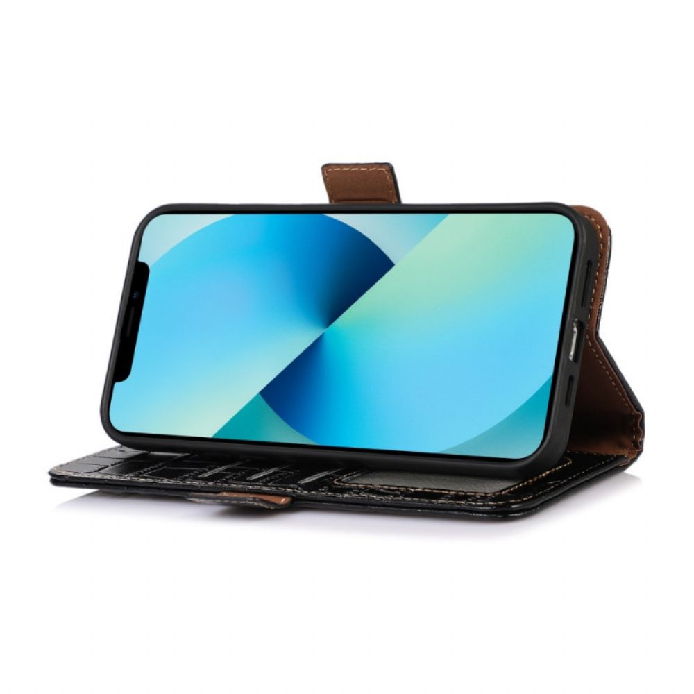 Flip Case Für Samsung Galaxy M23 5G Echtes Leder In Kroko-optik