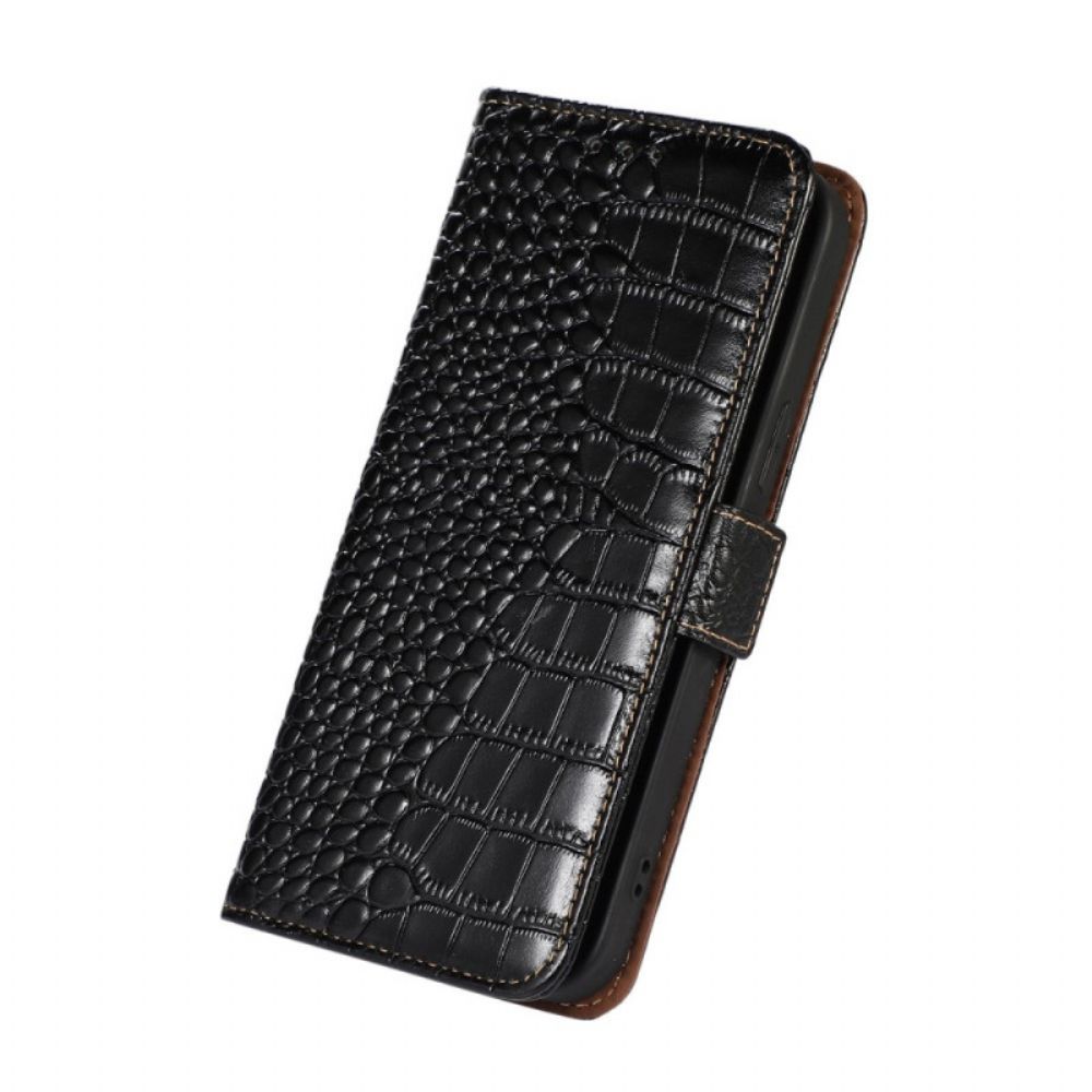 Flip Case Für Samsung Galaxy M23 5G Echtes Leder In Kroko-optik