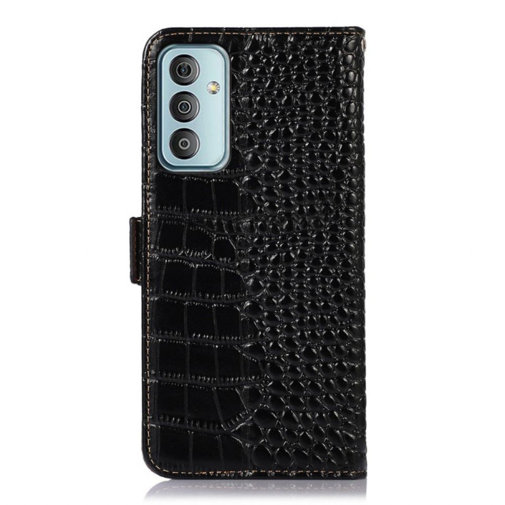 Flip Case Für Samsung Galaxy M23 5G Echtes Leder In Kroko-optik