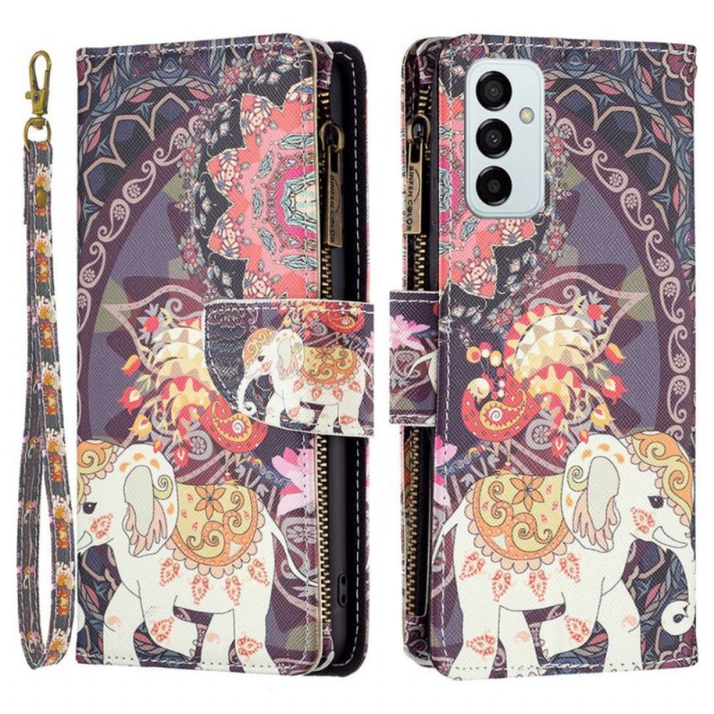 Flip Case Für Samsung Galaxy M23 5G Elephant Geldbörse Und Umhängeband