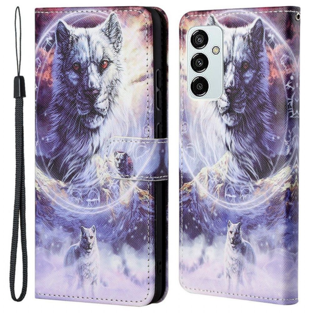 Flip Case Für Samsung Galaxy M23 5G Mit Kordel Gefesselter Wolf