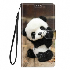 Flip Case Für Samsung Galaxy M23 5G Mit Kordel Kleiner Panda Mit Riemen