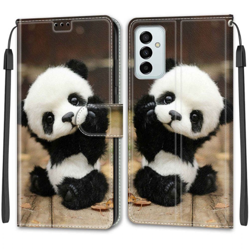 Flip Case Für Samsung Galaxy M23 5G Mit Kordel Kleiner Panda Mit Riemen