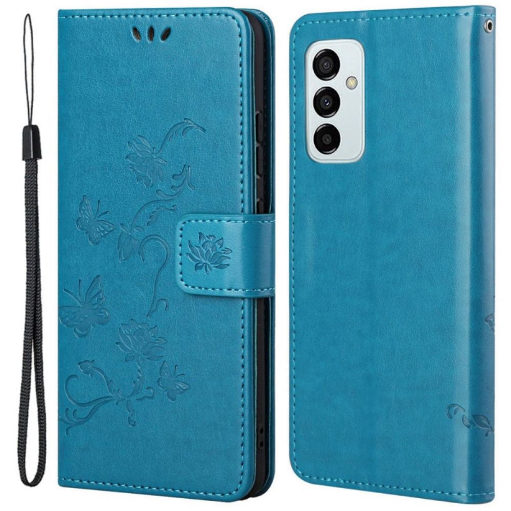 Flip Case Für Samsung Galaxy M23 5G Mit Kordel Stringblumen