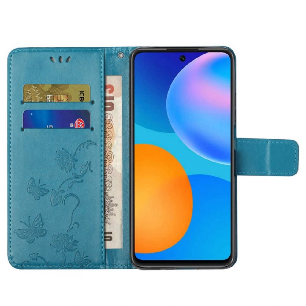 Flip Case Für Samsung Galaxy M23 5G Mit Kordel Stringblumen