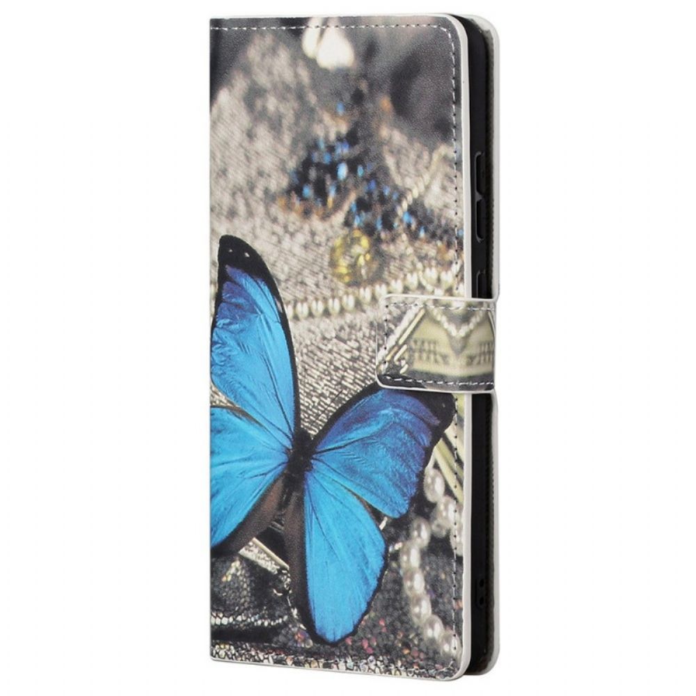 Lederhüllen Für Samsung Galaxy M23 5G Blauer Schmetterling