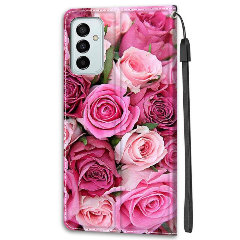 Lederhüllen Für Samsung Galaxy M23 5G Rosen Mit Riemen