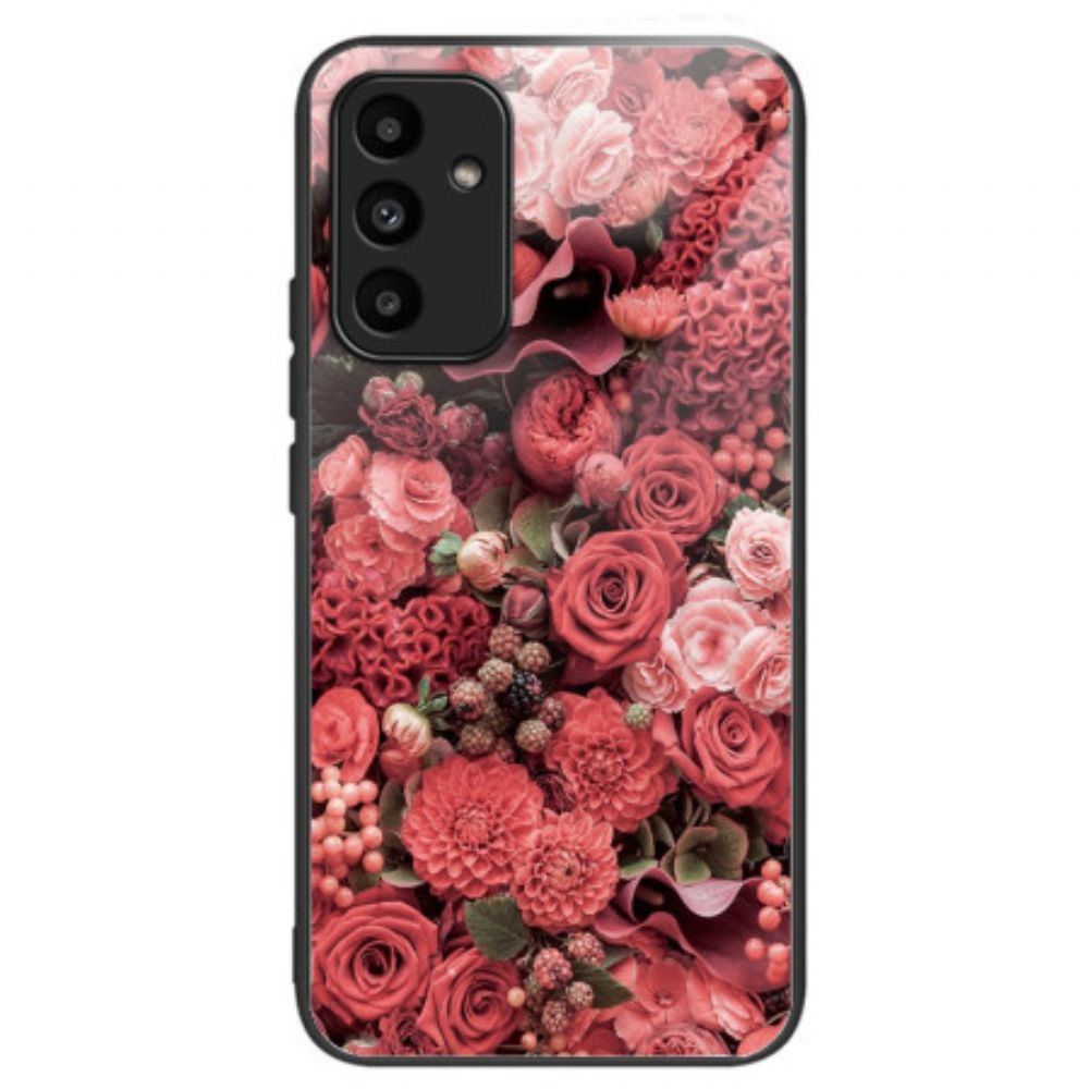 Hülle Samsung Galaxy A15 Rote Und Rosa Blumen Aus Gehärtetem Glas