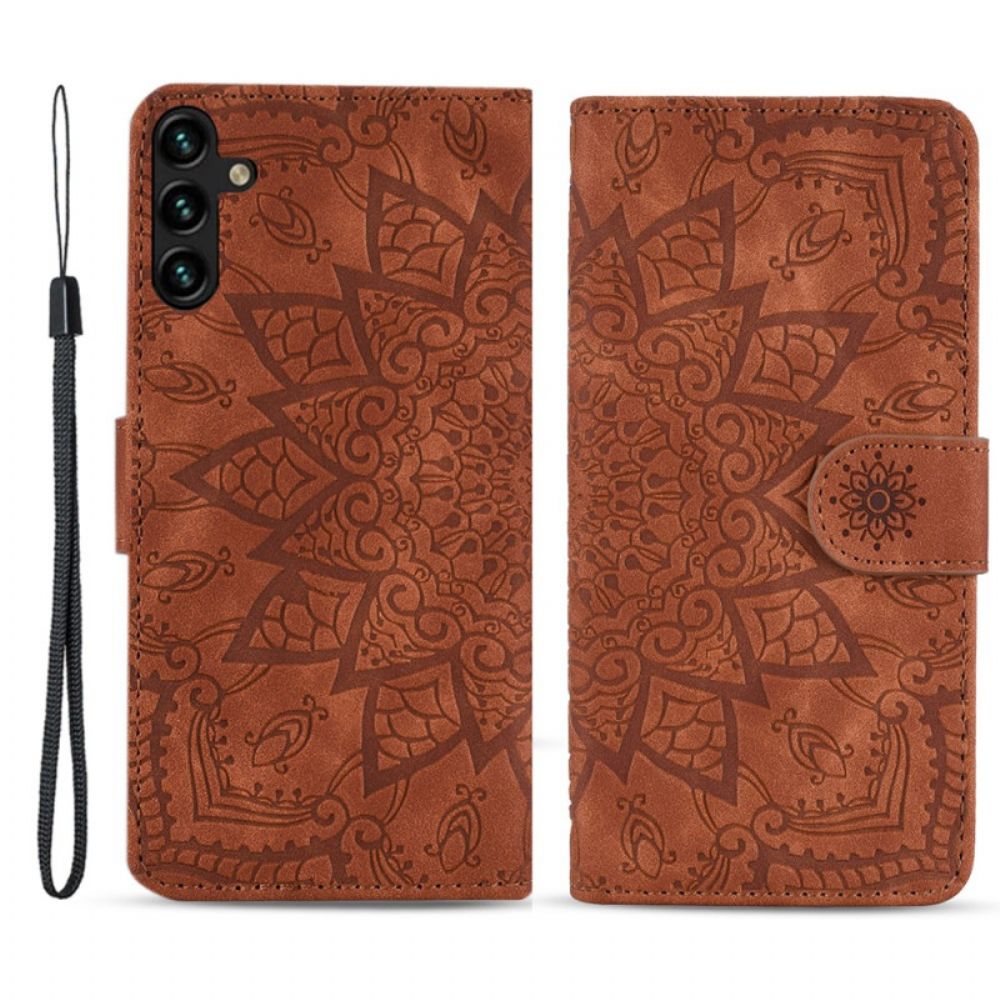 Lederhüllen Samsung Galaxy A15 Bedrucktes Mandala Mit Riemen