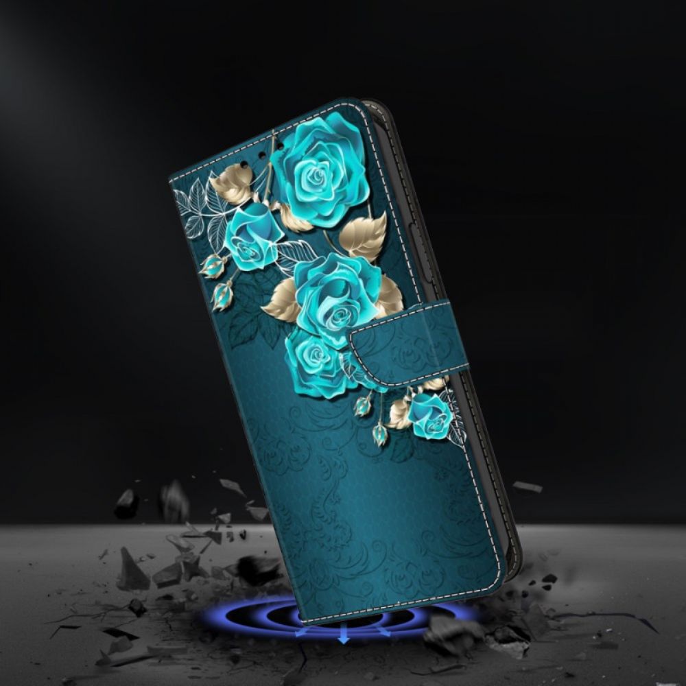 Lederhüllen Samsung Galaxy A15 Blaue Rosen