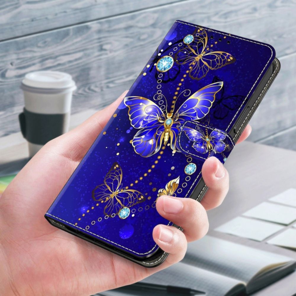 Lederhüllen Samsung Galaxy A15 Handyhülle Diamant-schmetterling