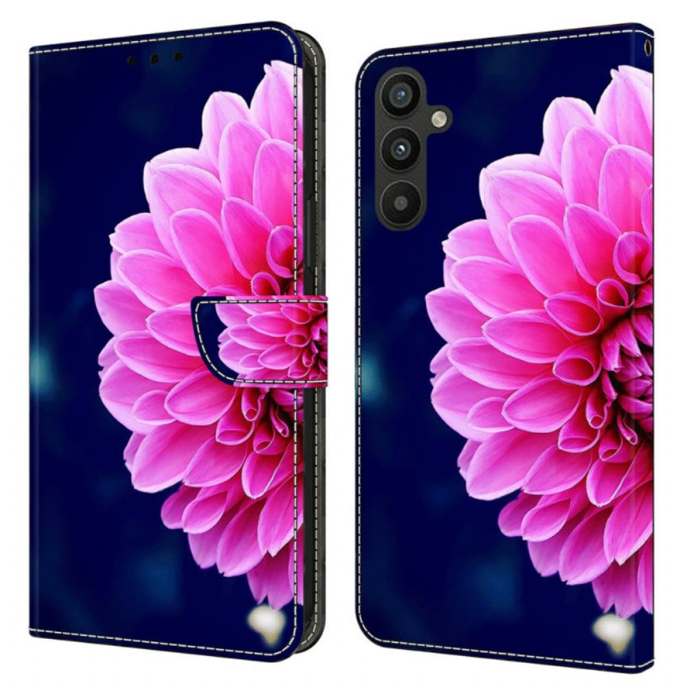 Lederhüllen Samsung Galaxy A15 Rosa Blumen Auf Blauem Hintergrund