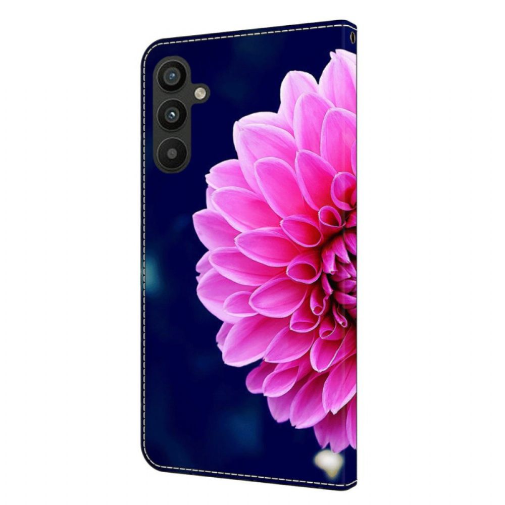 Lederhüllen Samsung Galaxy A15 Rosa Blumen Auf Blauem Hintergrund