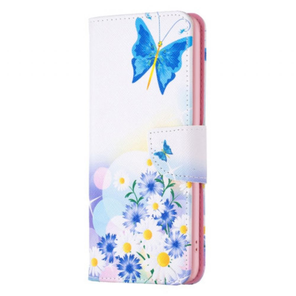 Lederhüllen Samsung Galaxy A15 Schmetterlings- Und Blumenaquarell