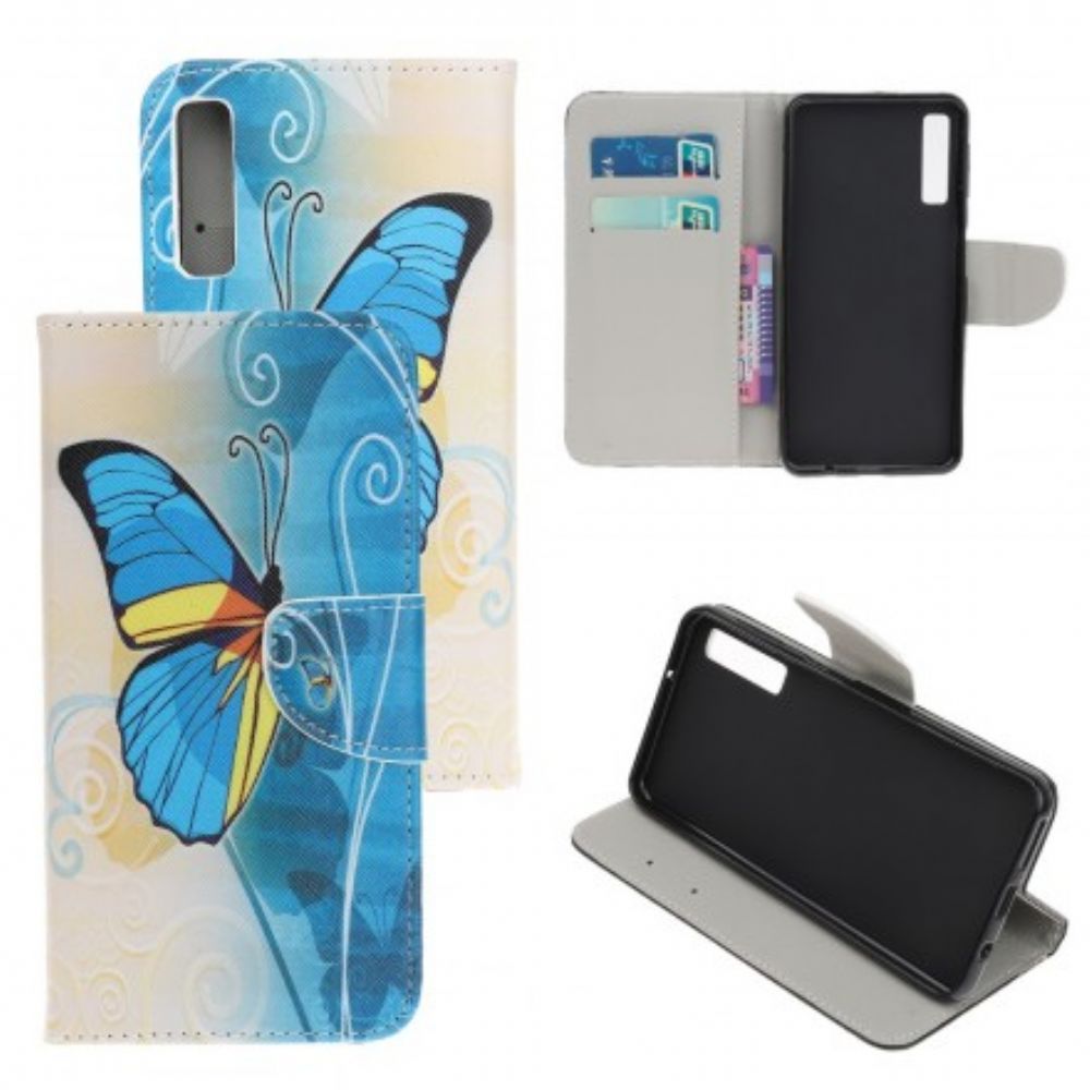 Flip Case Für Samsung Galaxy A70 Blauer Und Gelber Schmetterling