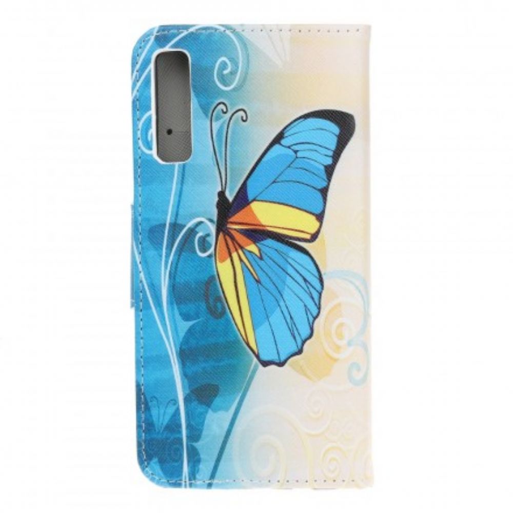 Flip Case Für Samsung Galaxy A70 Blauer Und Gelber Schmetterling