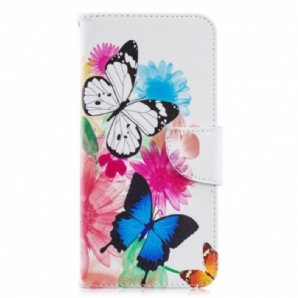 Flip Case Für Samsung Galaxy A70 Gemalte Schmetterlinge Und Blumen