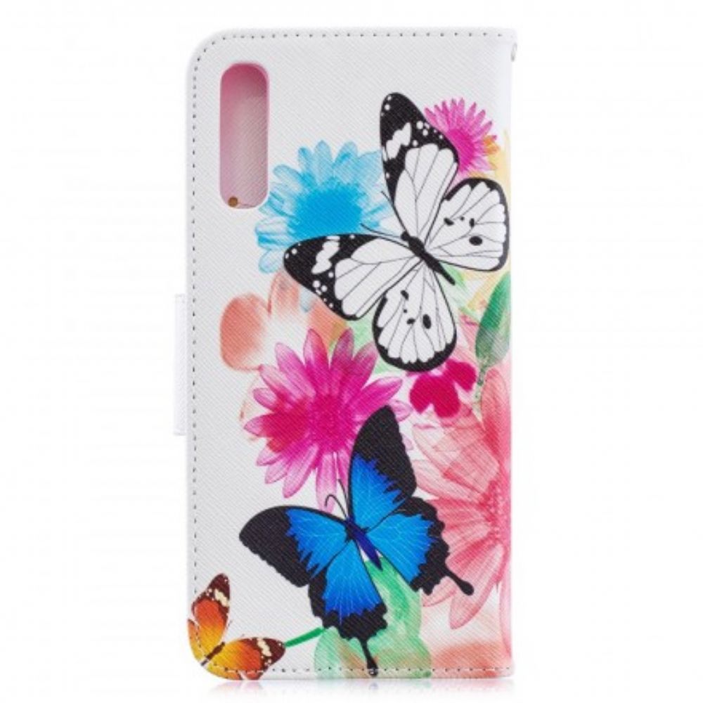 Flip Case Für Samsung Galaxy A70 Gemalte Schmetterlinge Und Blumen