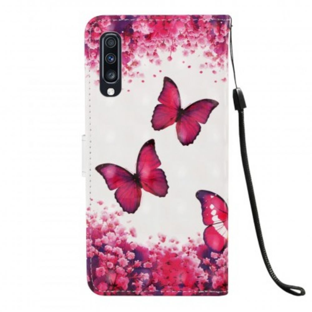 Flip Case Für Samsung Galaxy A70 Rote Schmetterlinge