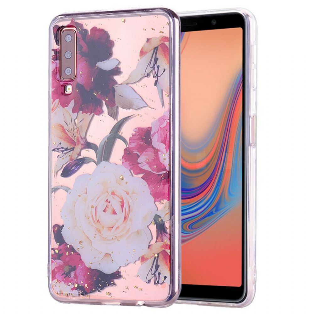 Handyhülle Für Samsung Galaxy A70 Blumen Und Pailletten