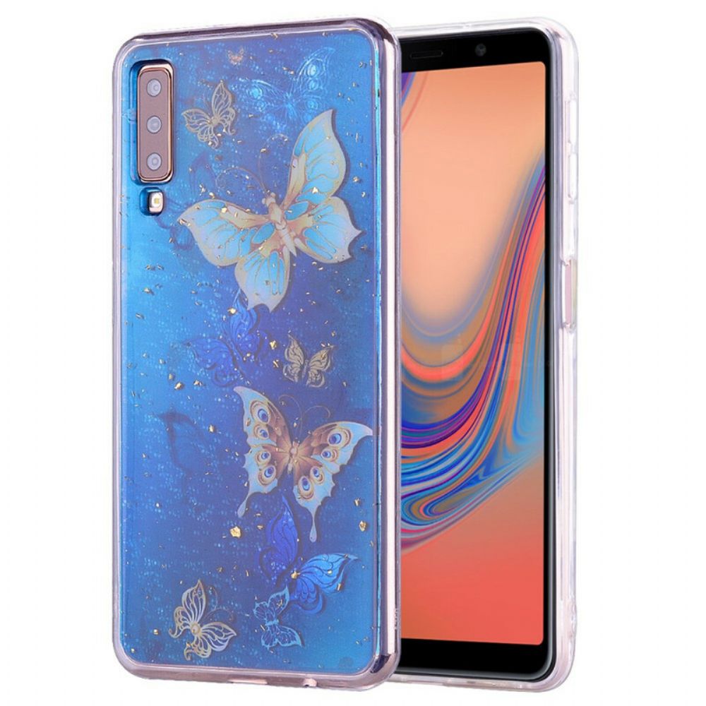 Handyhülle Für Samsung Galaxy A70 Schmetterlinge Und Pailletten