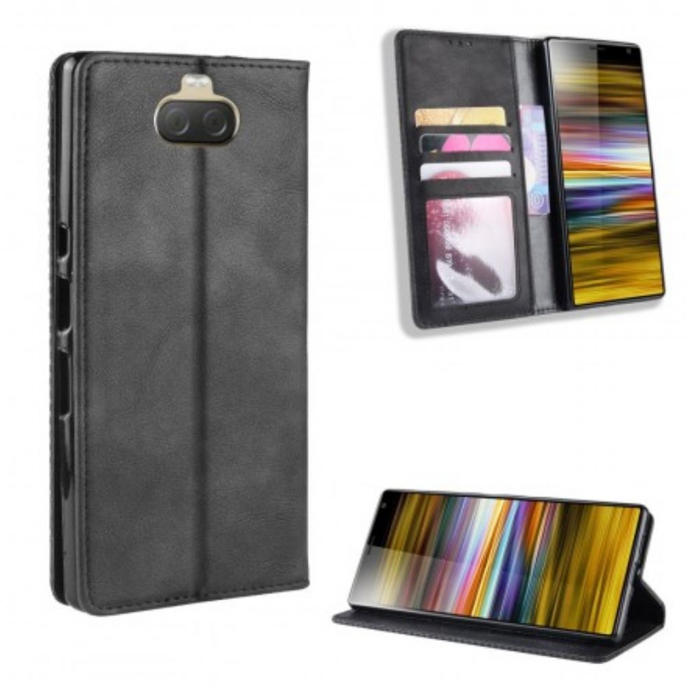 Schutzhülle Für Sony Xperia 10 Plus Flip Case Uni Vintage Kunstleder