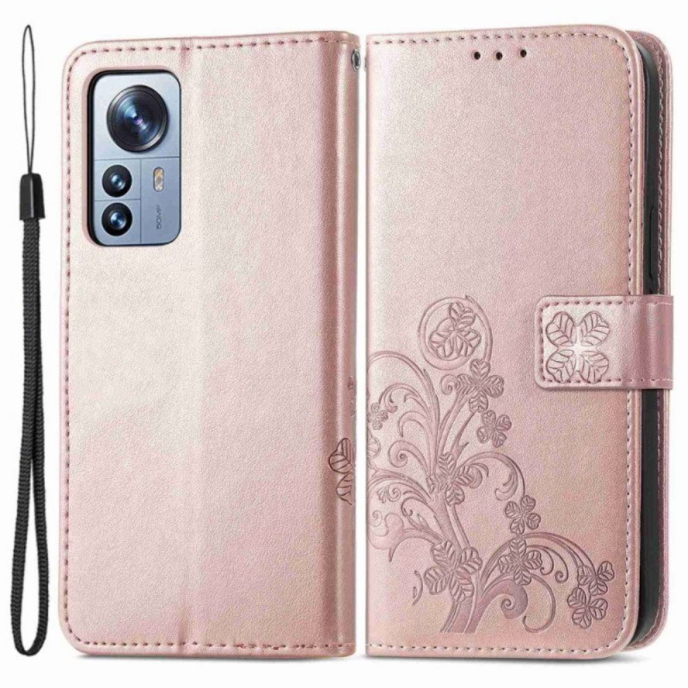 Flip Case Für Xiaomi 12T / 12T Pro Mit Kordel Kleine Riemenblumen