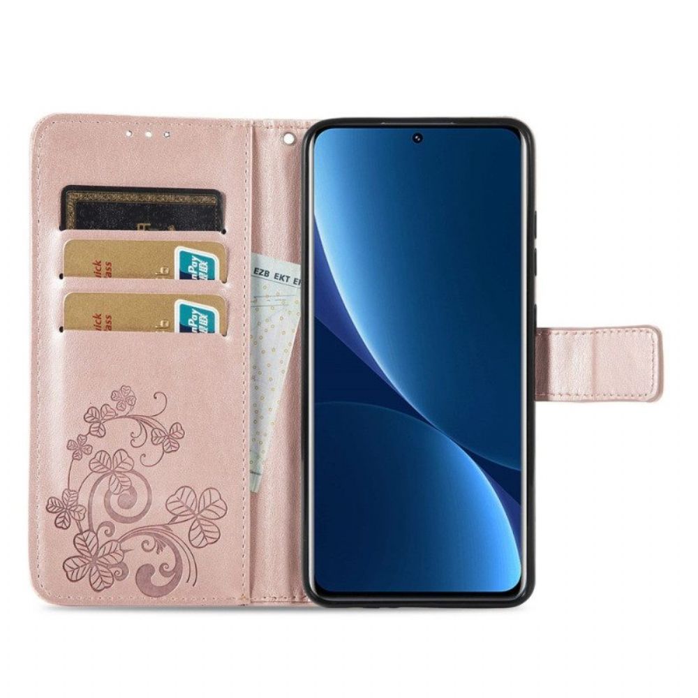 Flip Case Für Xiaomi 12T / 12T Pro Mit Kordel Kleine Riemenblumen