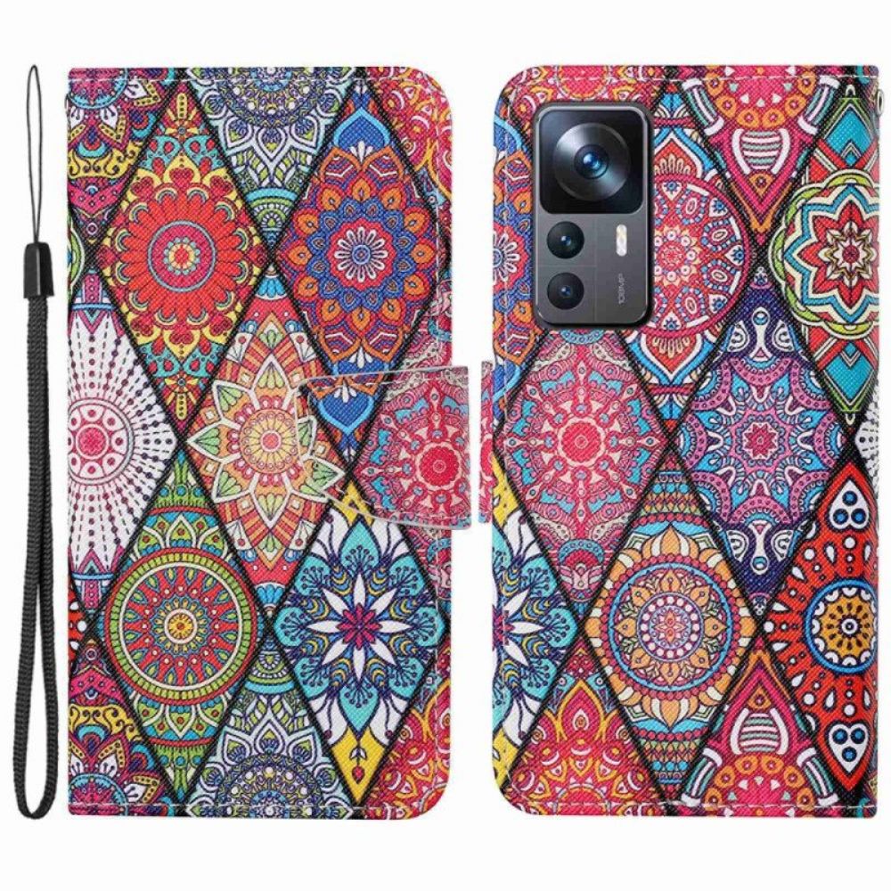 Flip Case Für Xiaomi 12T / 12T Pro Patchwork Mit Schlüsselband